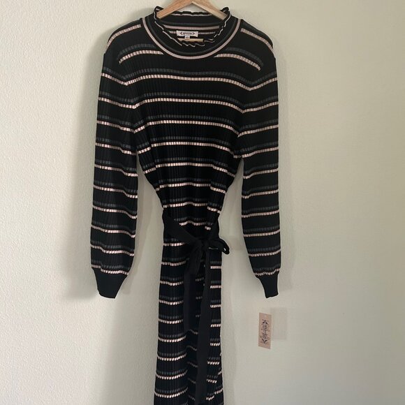 Nanette Lepore Dress Coco Mock Neck Striped Midi Sweater Ribbed Finish SZXL - Picture 6 of 10